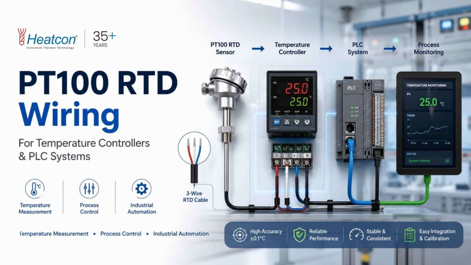 PT100 RTD Wiring for Temperature Controllers & PLC Systems - Heatcon ...